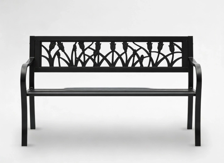 Havebænk i metal GardenLine med tulipanmotiv 125 × 53 × 77 cm