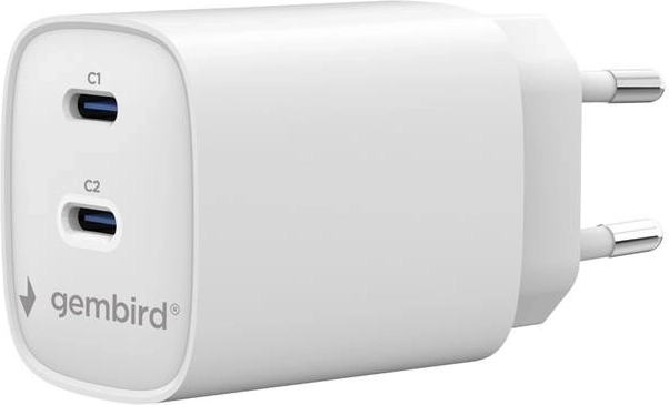 Gembird universal oplader 2× USB‑C PD 45 W hvid
