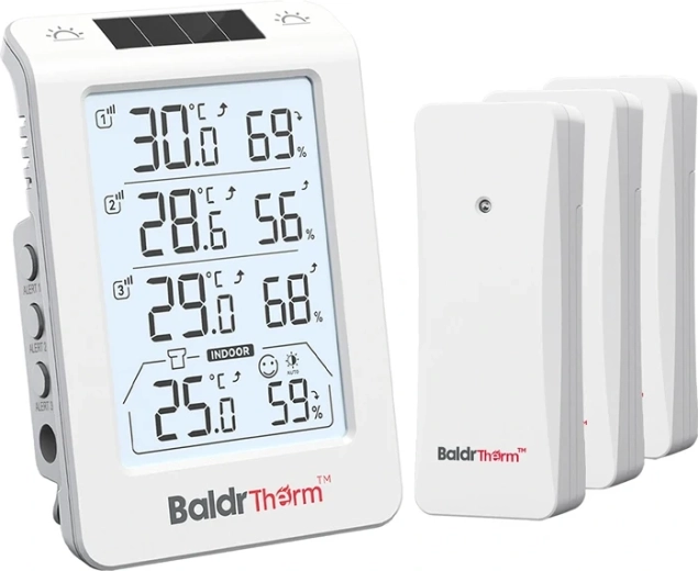 Baldrtherm trekanals termohygrometer med automatisk baggrundsbelysning