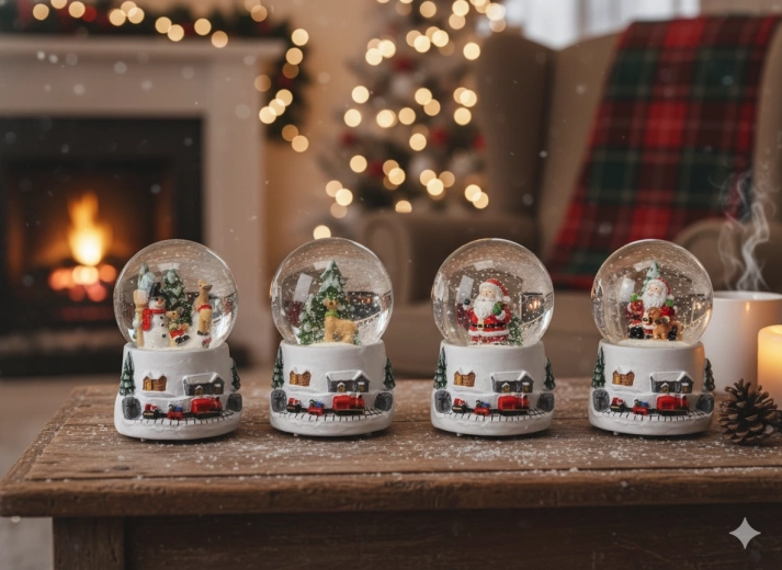 Julesneskekugle – SANTAS slæde, hvid, mix af motiver 4,5 × 4,5 × 6,5 cm