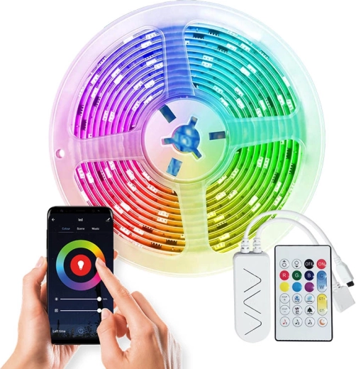Solight smart WiFi LED-strip RGB 5 m med adapter og fjernbetjening
