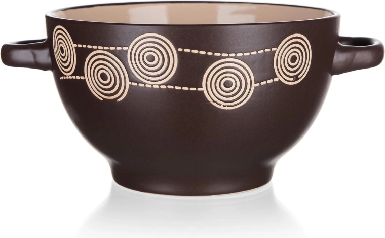 Keramisk skål med håndtag Spiral 13,5 cm mørkebrun