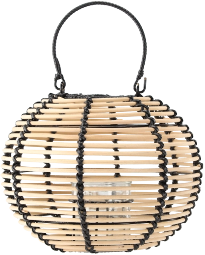 Rattanlanterne i naturtræ med sort håndtag 25 × 20 cm