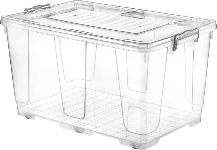 Opbevaringsboks med hjul 80 l gennemsigtig