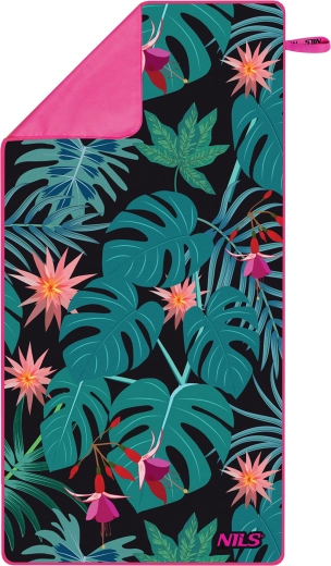 Hurtigtørrende mikrofiberhåndklæde NILS Camp med tropisk mønster 160 × 80 cm