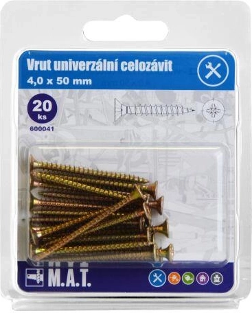 Universalskruer med fuld gevind 4,0 × 50 mm, galvaniserede, 20 stk.