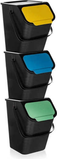 Stablebare affaldssorteringsspande BINI 3×25 l, sorte