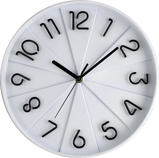 Væghængt ur 30 cm med 3D urskive – hvidt, glas og metal