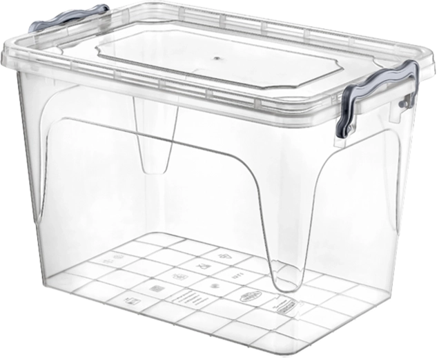 Plastisk opbevaringsboks 21 l med kliplåg, transparent