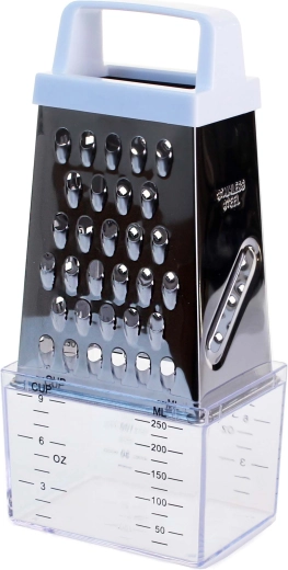 Firkantet rivejern i rustfrit stål med beholder 20 cm