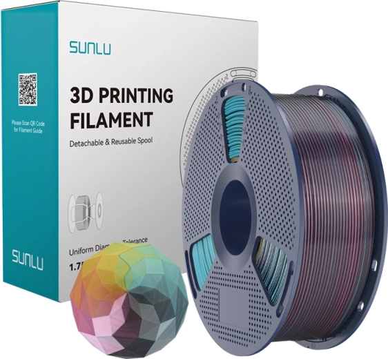 Sunlu PLA+ silk filament firefarvet rød–gul–grøn–sort
