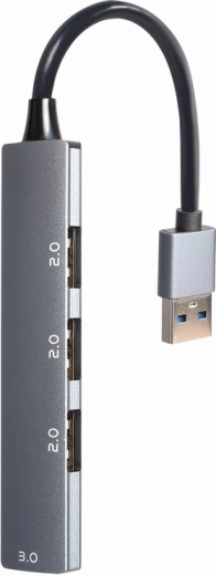 USB-hub med 4 porte, 1× USB 3.0 og 3× USB 2.0, sølvfarvet