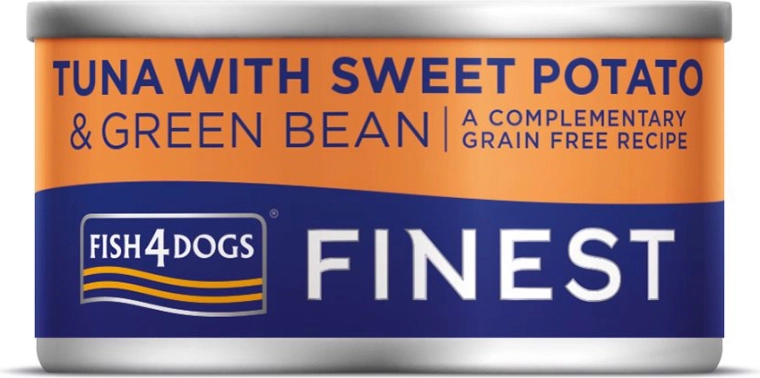 Vådfoder til hunde med tun, søde kartofler og grønne bønner 85 g FISH4DOGS Finest
