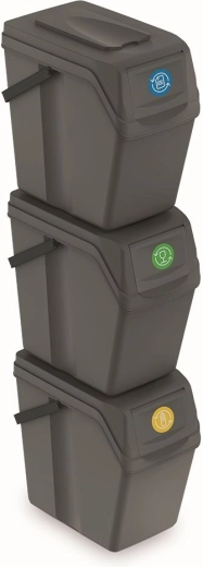 Sæt med 3 affaldsspande Sortibox II, 3×25 l, grå sten