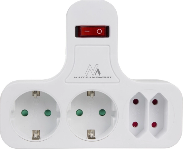 Maclean firedobbelt stikkontaktadapter med afbryder, type F