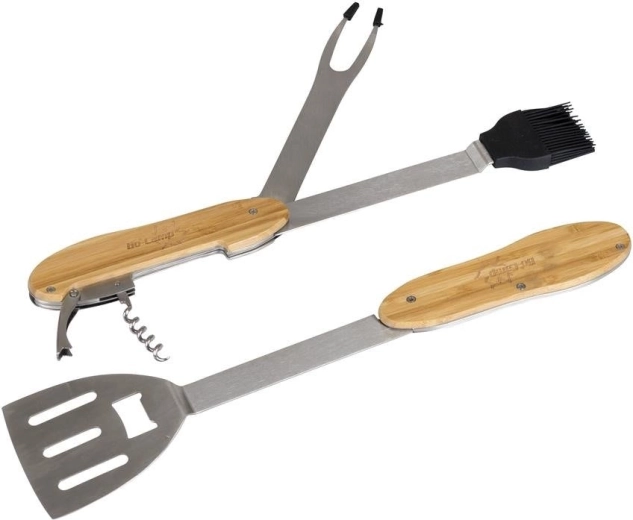 Multifunktionelt grillværktøj 5-i-1 af bambus og rustfrit stål