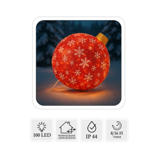 Jule-LED-ornament – rød kugle 60 cm, 100 LED, varm hvid, indendørs/udendørs
