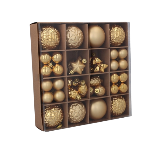 Sæt med 60 julepynt i rød, guld og sølv