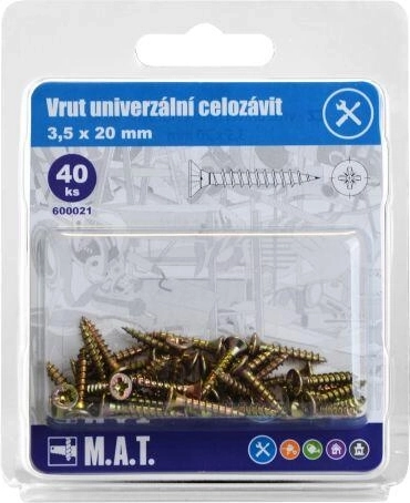 Universal skrue fuldgevind 3,5 × 20 mm, zink (40 stk.)