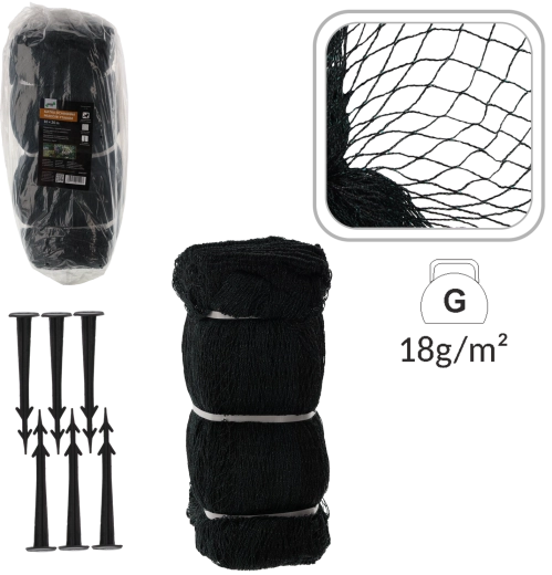 Beskyttelsesnet mod fugle 10 × 20 m, 18 g/m² + 20 plastpløkker