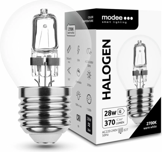 Modee halogenpære Mini Globe 28W E27, 370 lm, varm hvid, dæmpbar