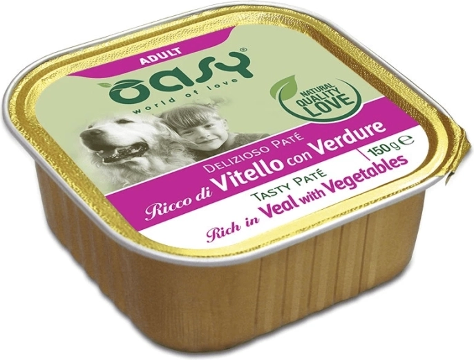 Oasy Tasty Paté til voksne hunde med kalvekød og grøntsager 150 g