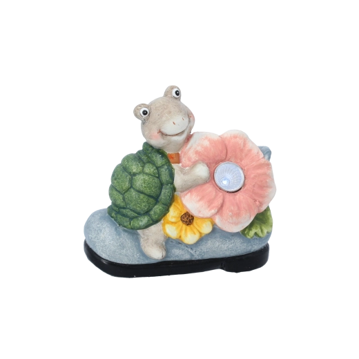 Havedekoration skildpadde med blomst og LED-lys