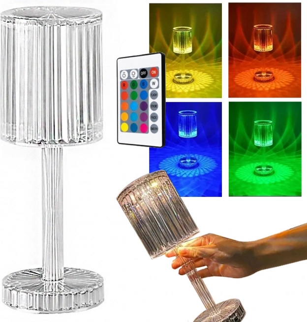 Krystal RGB bordlampe med fjernbetjening, USB‑C, touch