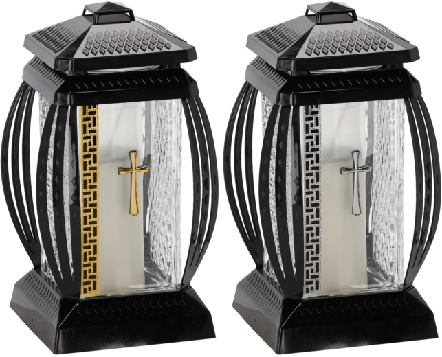 Gravlys Prima Vera med glimmer og kors – guld eller sølv, 28 cm, 45 t