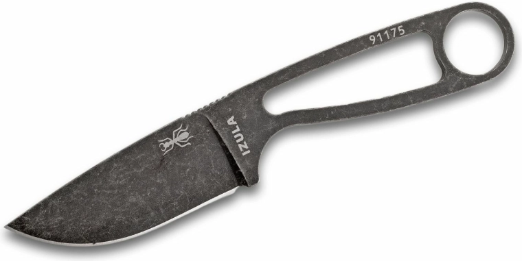 Halskniv ESEE IZULA Black, kulstofstål 1095, Stonewash, sort skede
