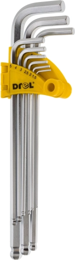 Sæt af lange unbrakonøgler med kuglehoved 1,5–10 mm, 9 dele DREL