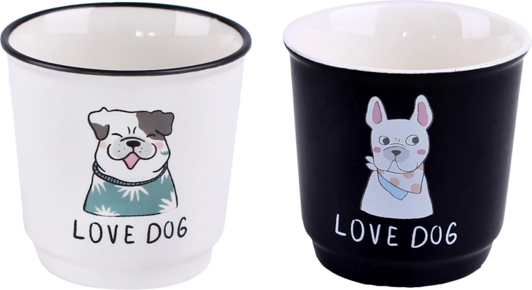 TORO keramiske krus med hundemotiv 90 ml, sæt med 6 stk.