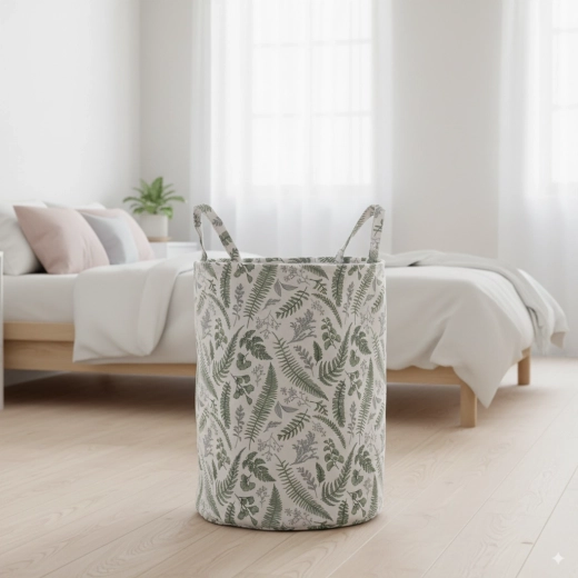 Tekstilkurv til vasketøj og legetøj med bladmotiv 38 × 50 cm