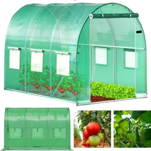 Havefolietunnel 4 × 2,5 × 2 m, 10 m², metalramme og UV-bestandig presenning