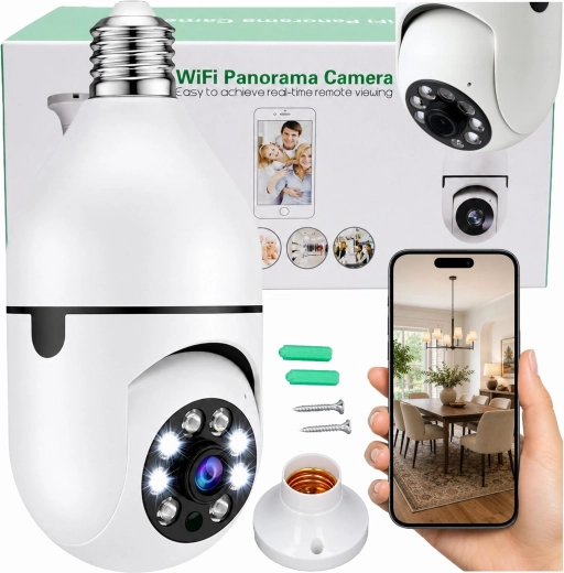 Trådløst Wi‑Fi IP-kamera i form af en pære E27 30 W til overvågning af hjemmet - 1 stk.