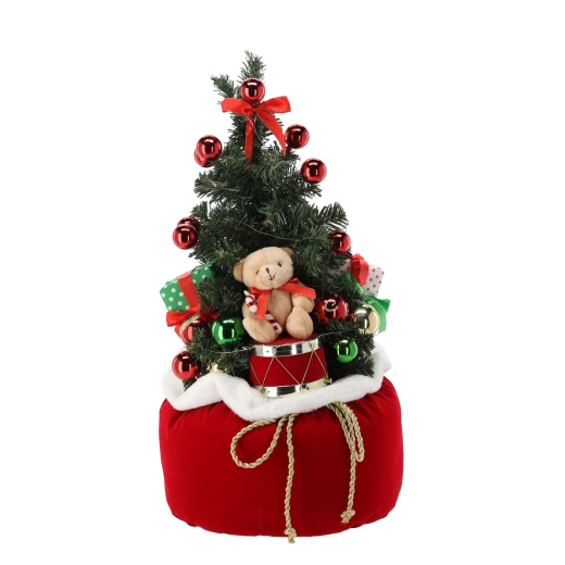 Kunstigt juletræ i pose med legetøj og LED, 60 cm