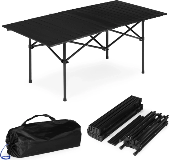 Sammenklappeligt campingbord 120 × 55 cm med taske, sort, MultiGarden