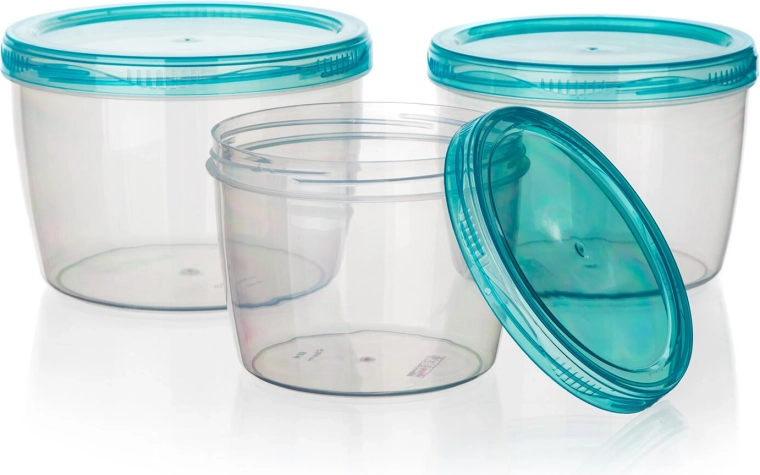 Sæt med runde plastmadkasser 3 stk. ACASSA (600, 880 og 1180 ml)