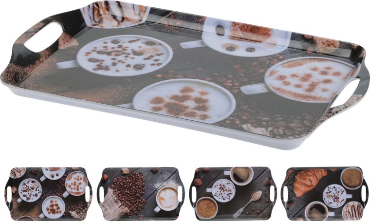 Melaminbakke Kaffe 38 × 23 cm – mix af dekorationer