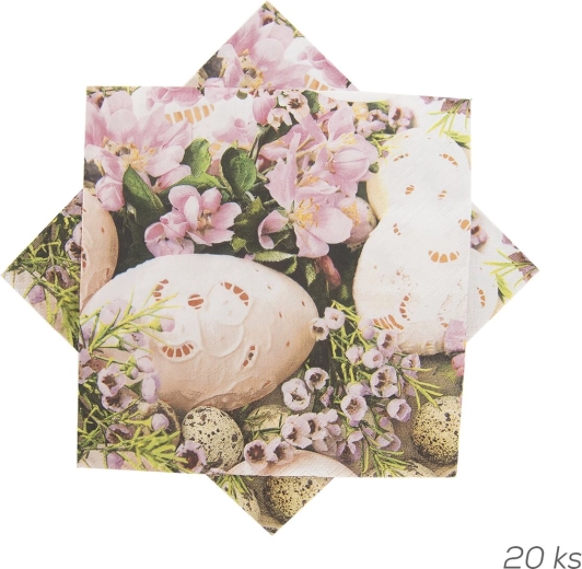 Papirservietter med motiv af æg og blomster 33 × 33 cm, 20 stk.