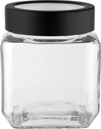 Firkantet glasbeholder Altom Design med sort skruelåg, 500 ml