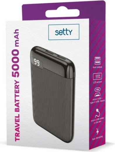 Setty powerbank 5000 mAh med LCD-skærm