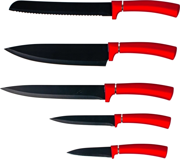 Sæt køkkenknive Kitchisimo med non-stick belægning, 5 stk., rød