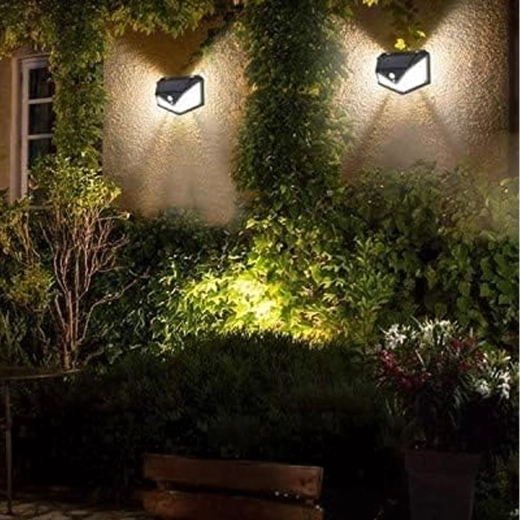Solcelledrevet vægmonteret LED-lys med bevægelses- og skumringssensor, 100 LED