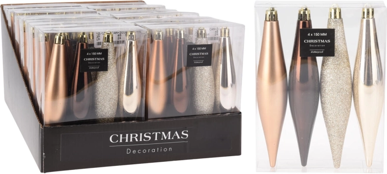 Julepynt istap 15 cm, brun-guld mix, 4 stk