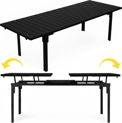 Udtrækkeligt havebord 180–240 cm til 12 personer, stål og HDPE, sort Multigarden