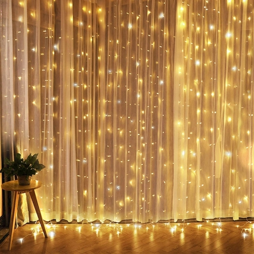 Solight LED-julevinduesforhæng, sølv, 300 mini-LED med timer, 8 funktioner, USB