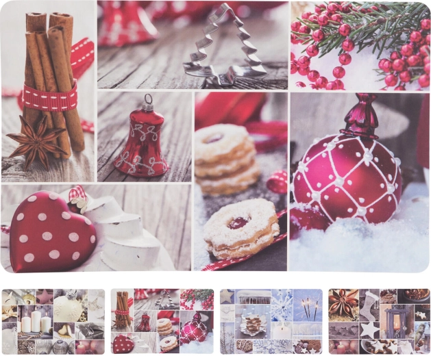 Juleunderlag i plast 43,5 × 28,5 cm – collage, mix af dekorer