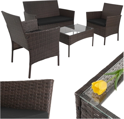 Havemøbelsæt i brun technorattan Gardlov med glasbord og puder