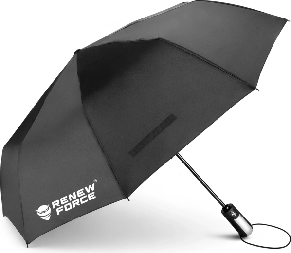 Sammenklappelig automatisk paraply XL Renew Force sort - 1 stk.